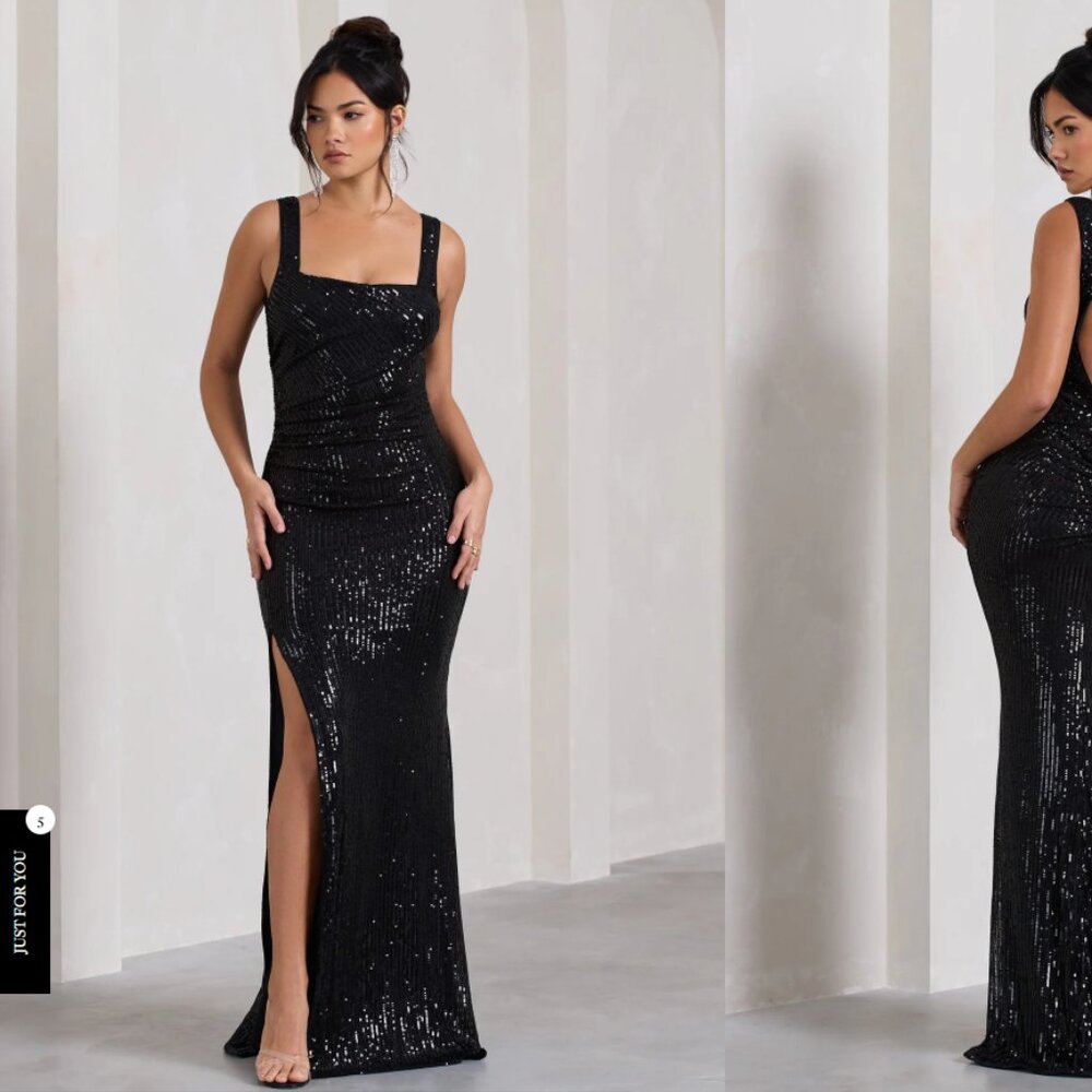 Club L London - YVONNE BLACK SEQUIN MAXI DRESS